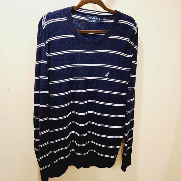Men's NAUTICA Luxury Performance Navy Stripe Crew Neck Sweater Size XL - Picture 8 of 9